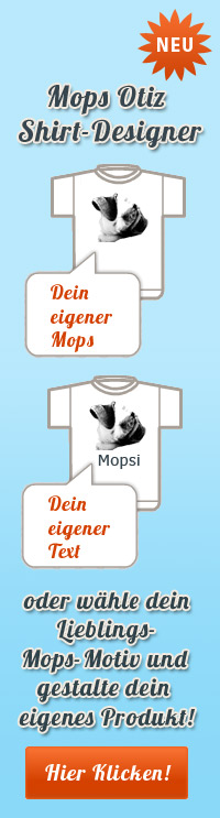 Mops T-Shirt Designer aus vielen Mops Motiven wählen, oder ein eigenes Motiv hochladen und das persönliche T-Shirt gestalten